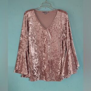 Dusty pink velour ladies top w/ bell sleeves Valerie Stevens size 1X